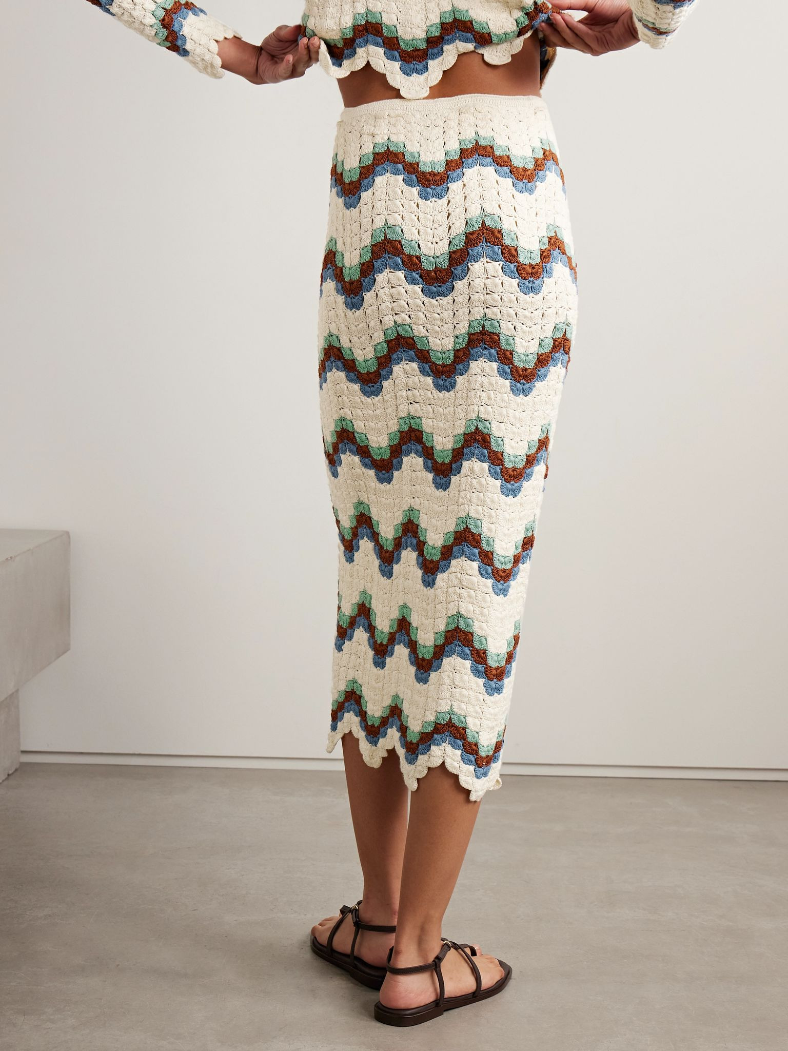 Safi scalloped crocheted organic cotton midi skirt Cream - 3