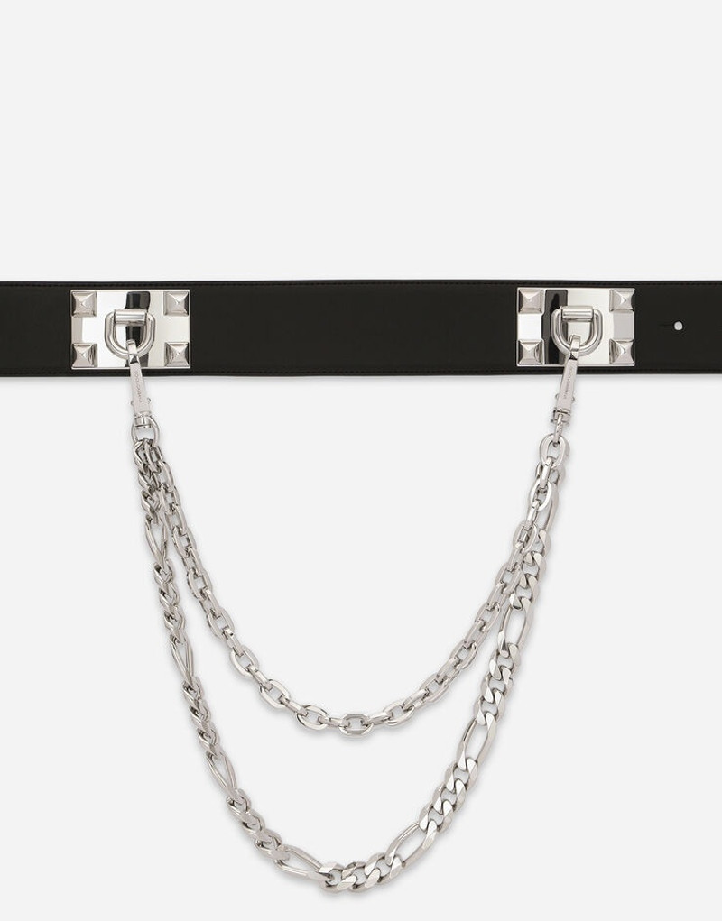 Calfskin belt with chain and branded tag 6