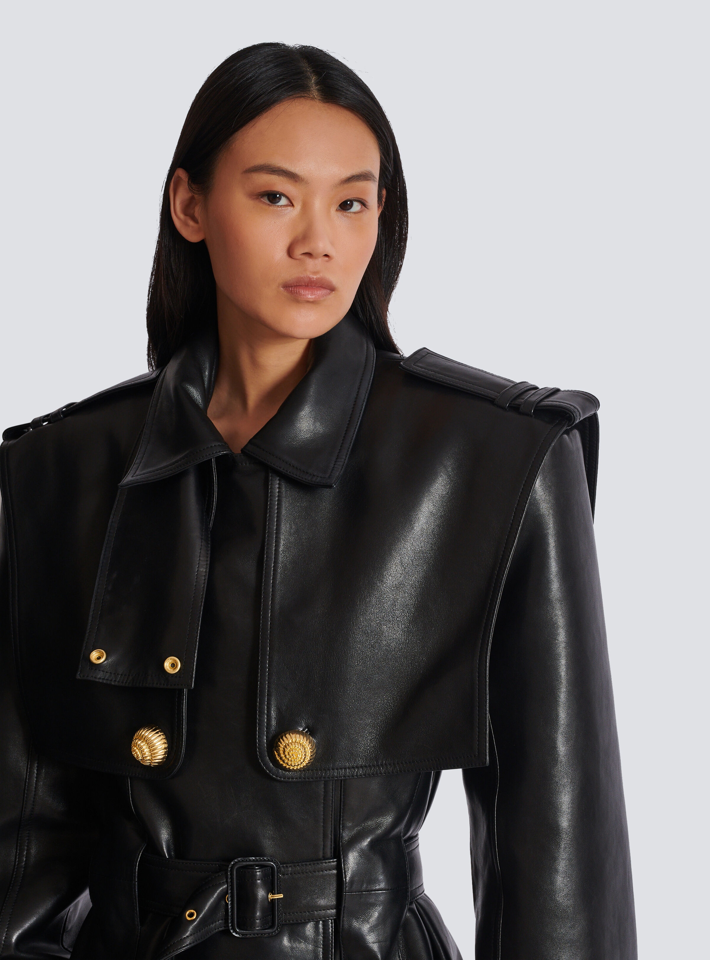 Belted trench coat in lambskin leather - 7