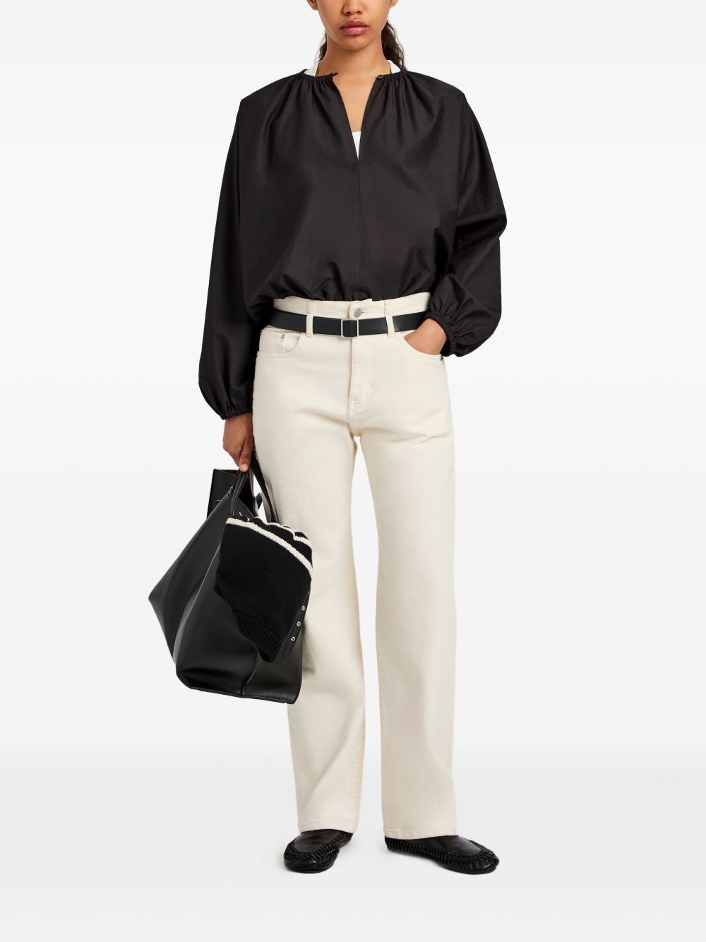 gathered-neck balloon-sleeve top - 2