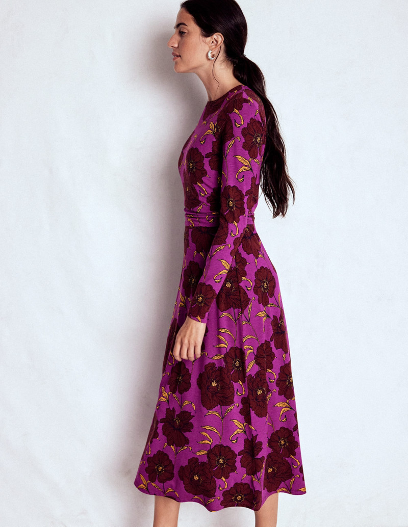 Ruched Jersey Midi Dress-Regal Purple, Peony Bloom 6
