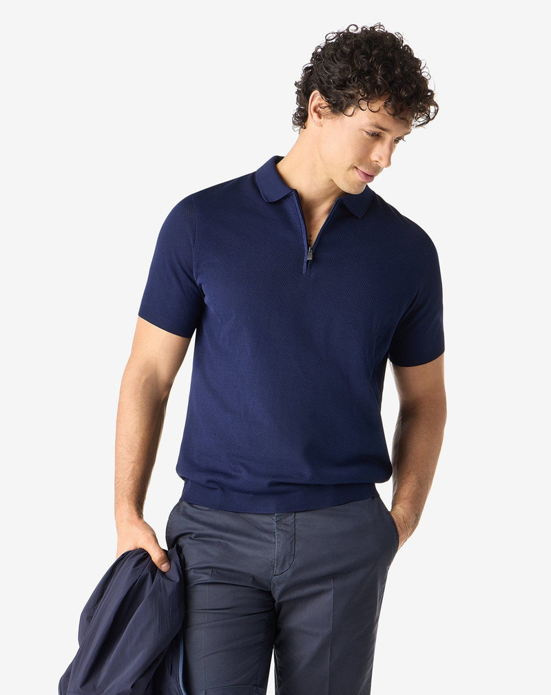 CORNELIANI Zipped blue pure cotton polo shirt outlook