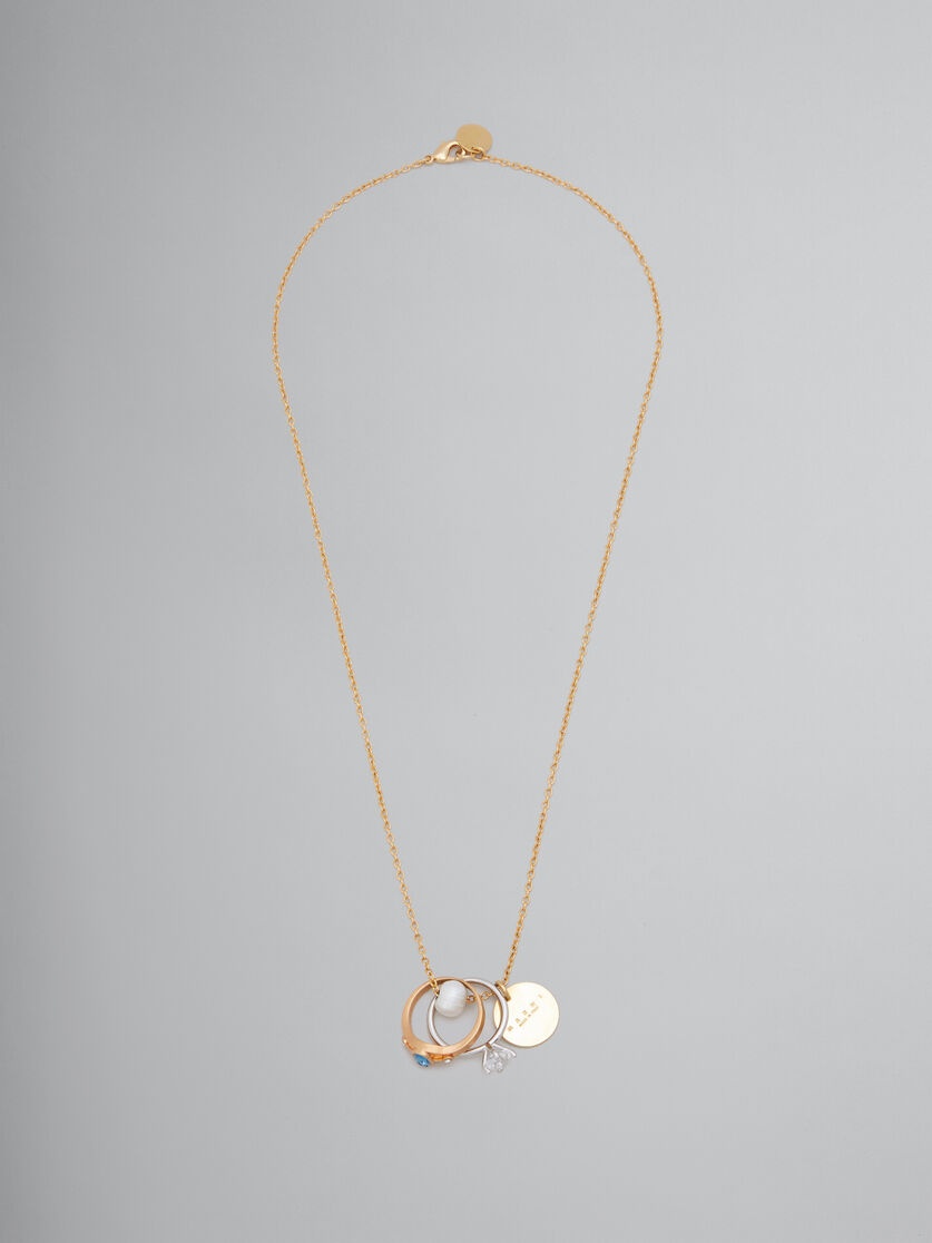 CHAIN NECKLACE WITH PEARL AND RING CHARMS - 1