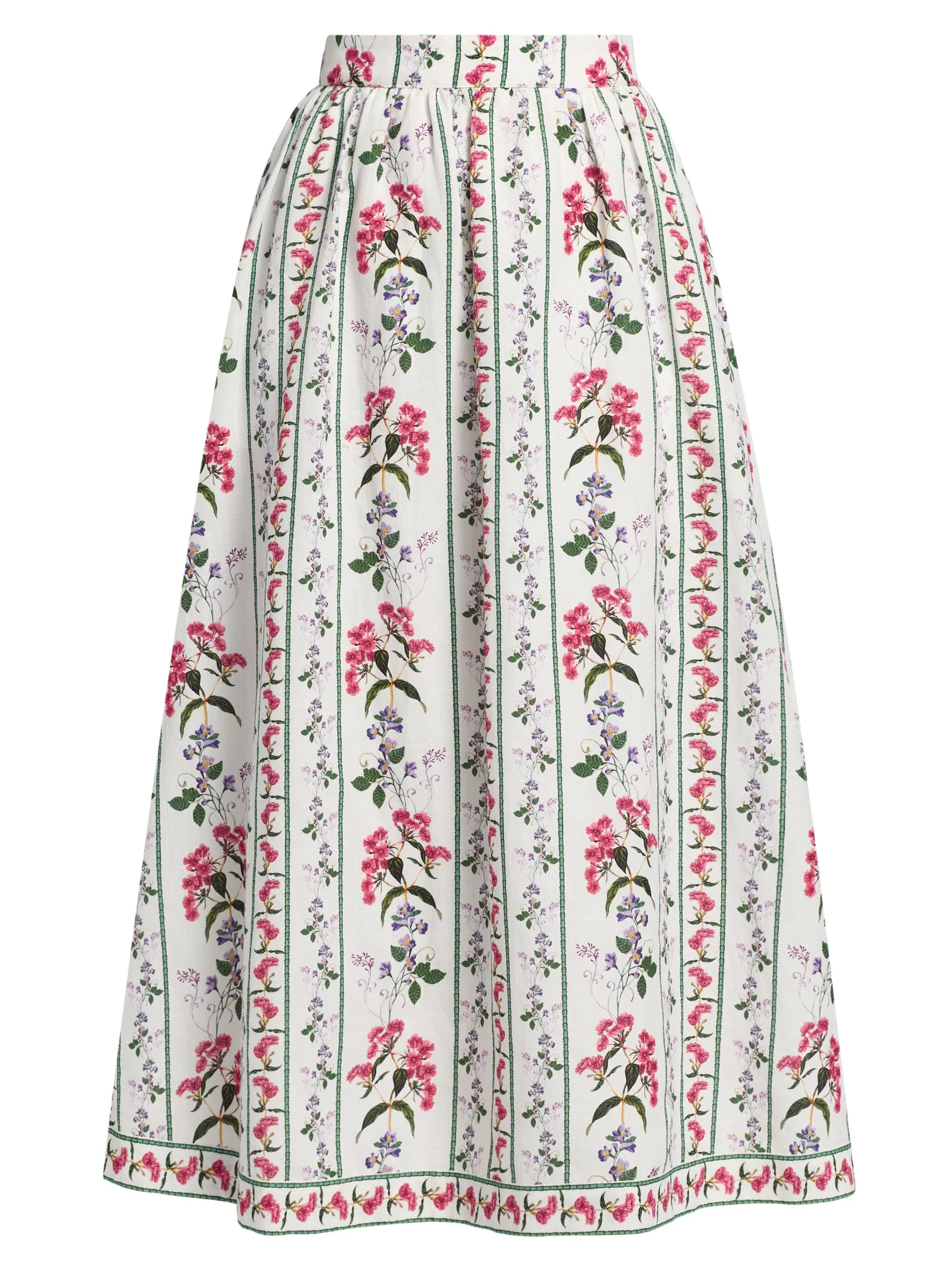 Women's Floral Linen-Cotton Midi-Skirt - Ivory - 1