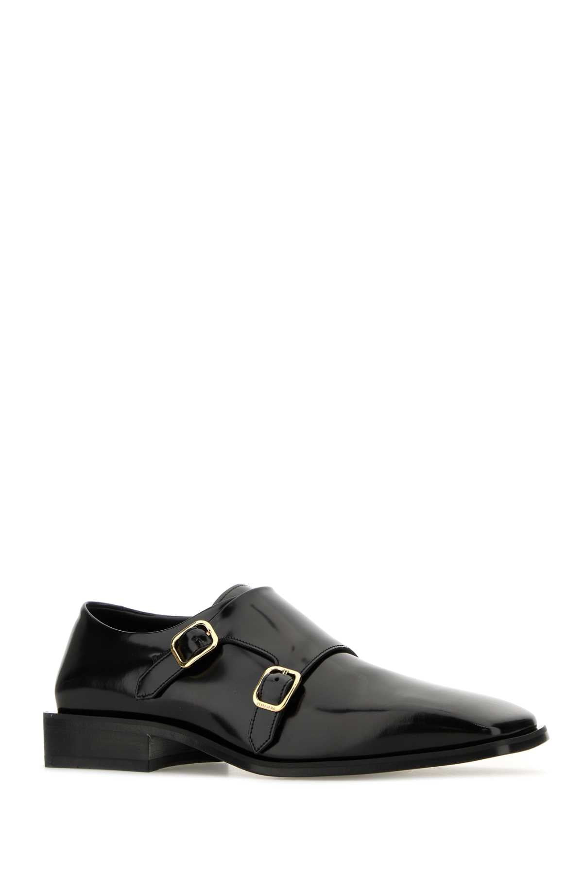 Salvatore Ferragamo Men Black Leather Caracas Monk Strap Shoes - 2