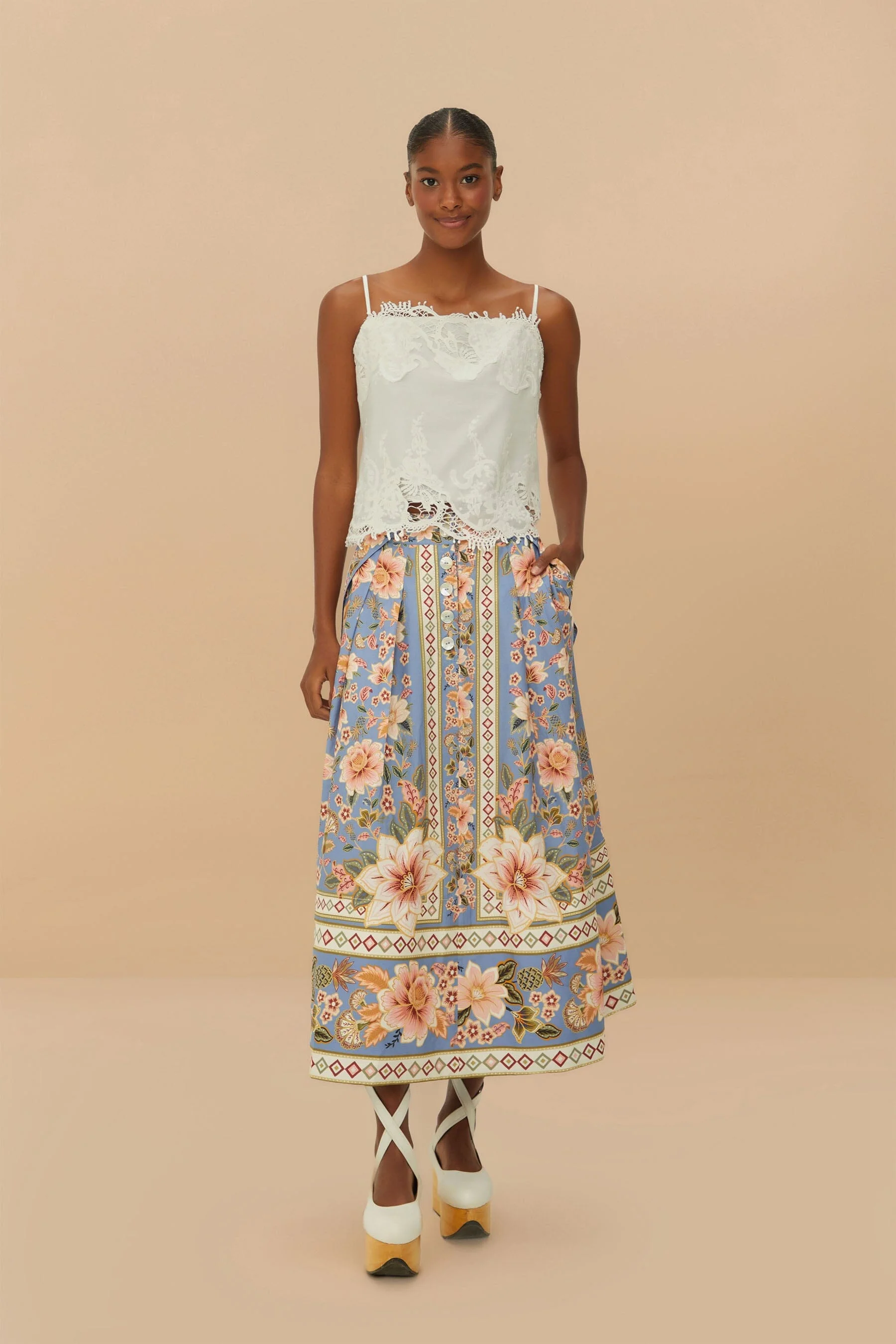 Blue Superbloom Tapestry Buttoned Maxi Skirt - 1