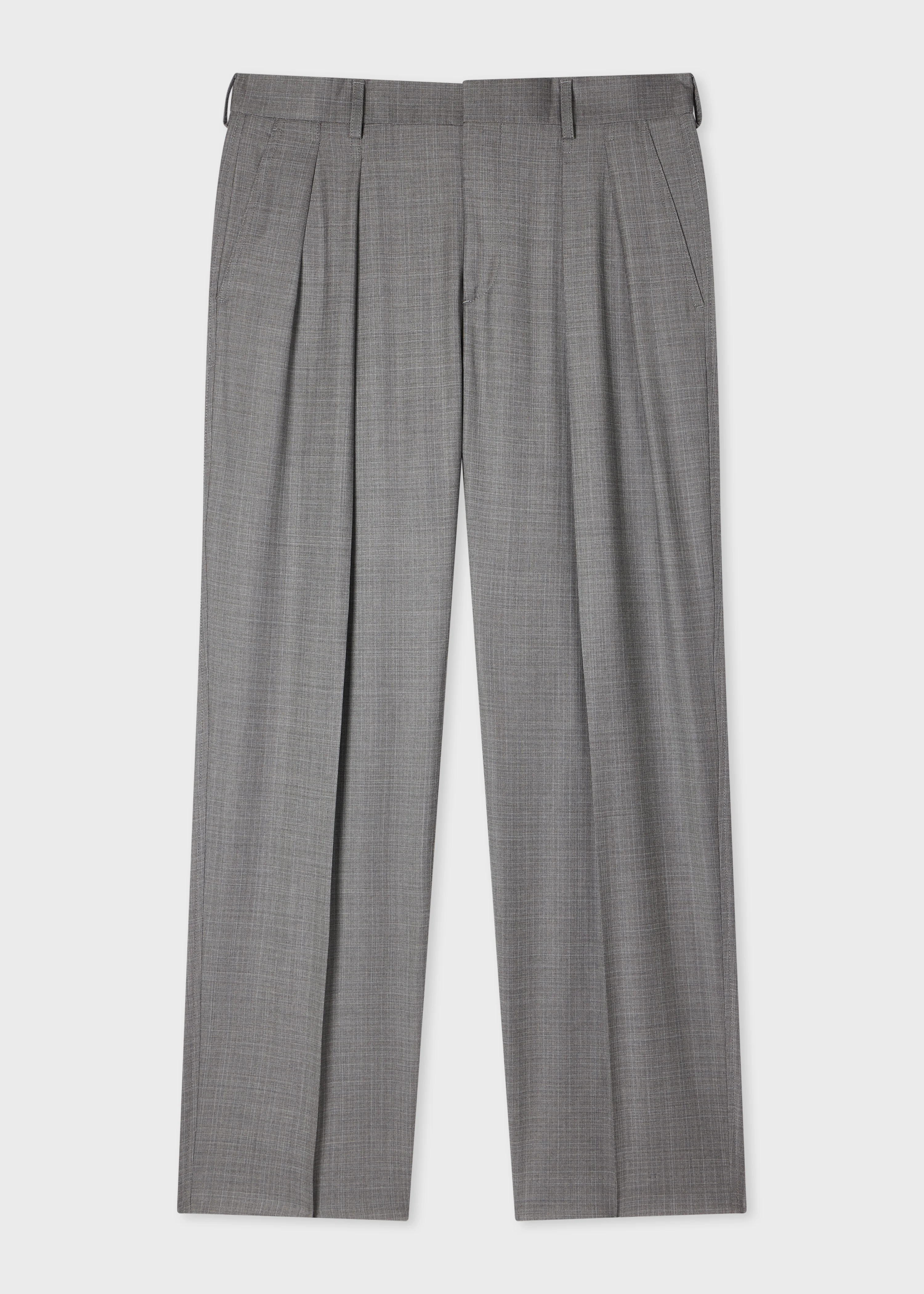 Grey Superfine Merino Wool Pleated Trousers - 1