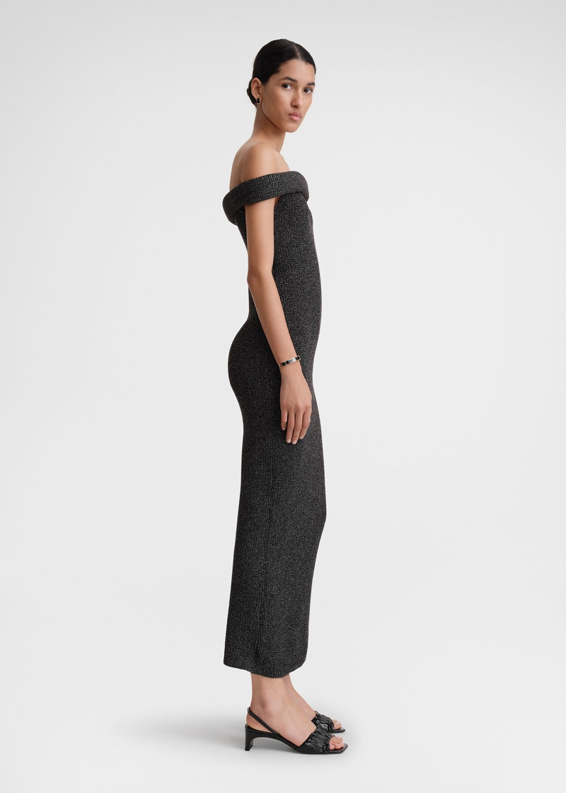 Off-shoulder roll knit dress black 4