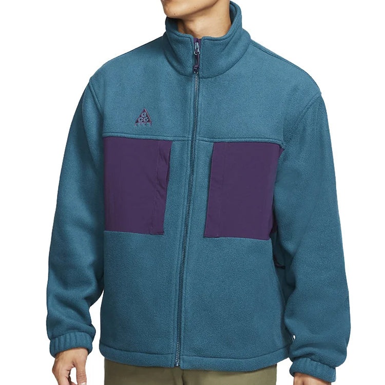 Men's Nike Colorblock Stand Collar Fleece Zipper Dark Sapphire Blue Jacket 'Midnight Turq Grdppl Bla - 4
