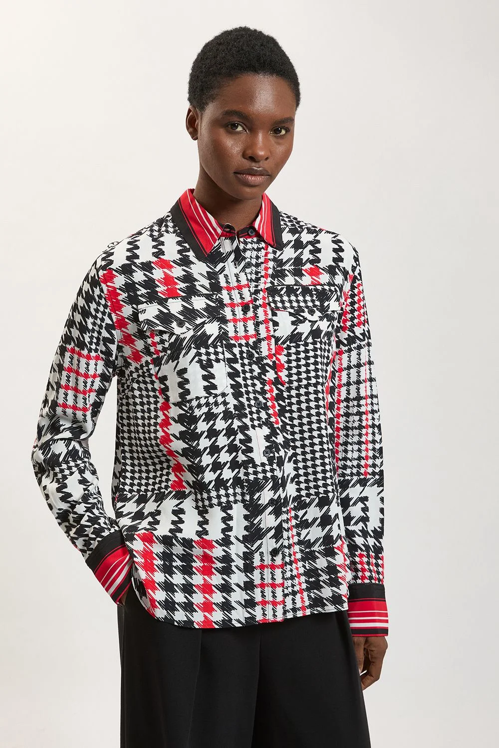 Dogtooth Print Viscose Woven Shirt - 1
