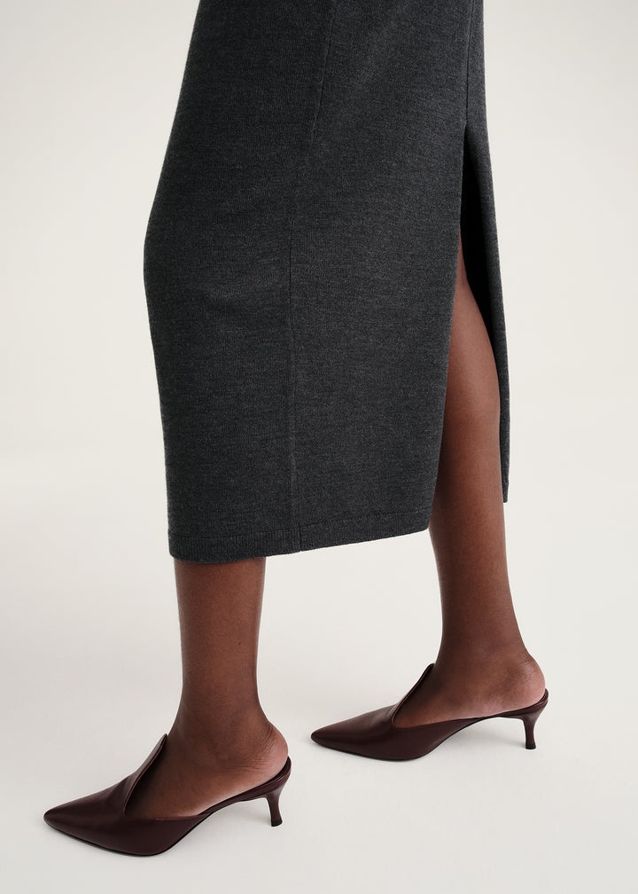 Ribbed neck wool dress dark grey melange - 5
