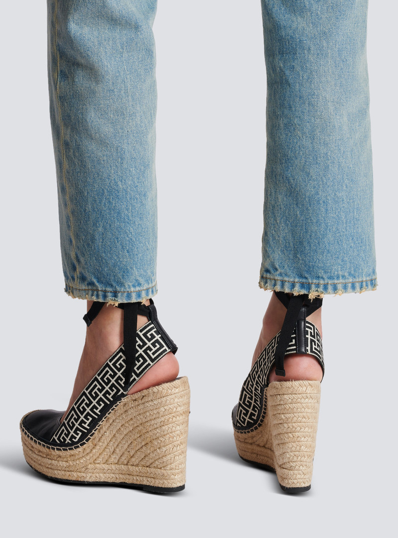 Balmain Alex monogram jacquard and leather espadrilles outlook