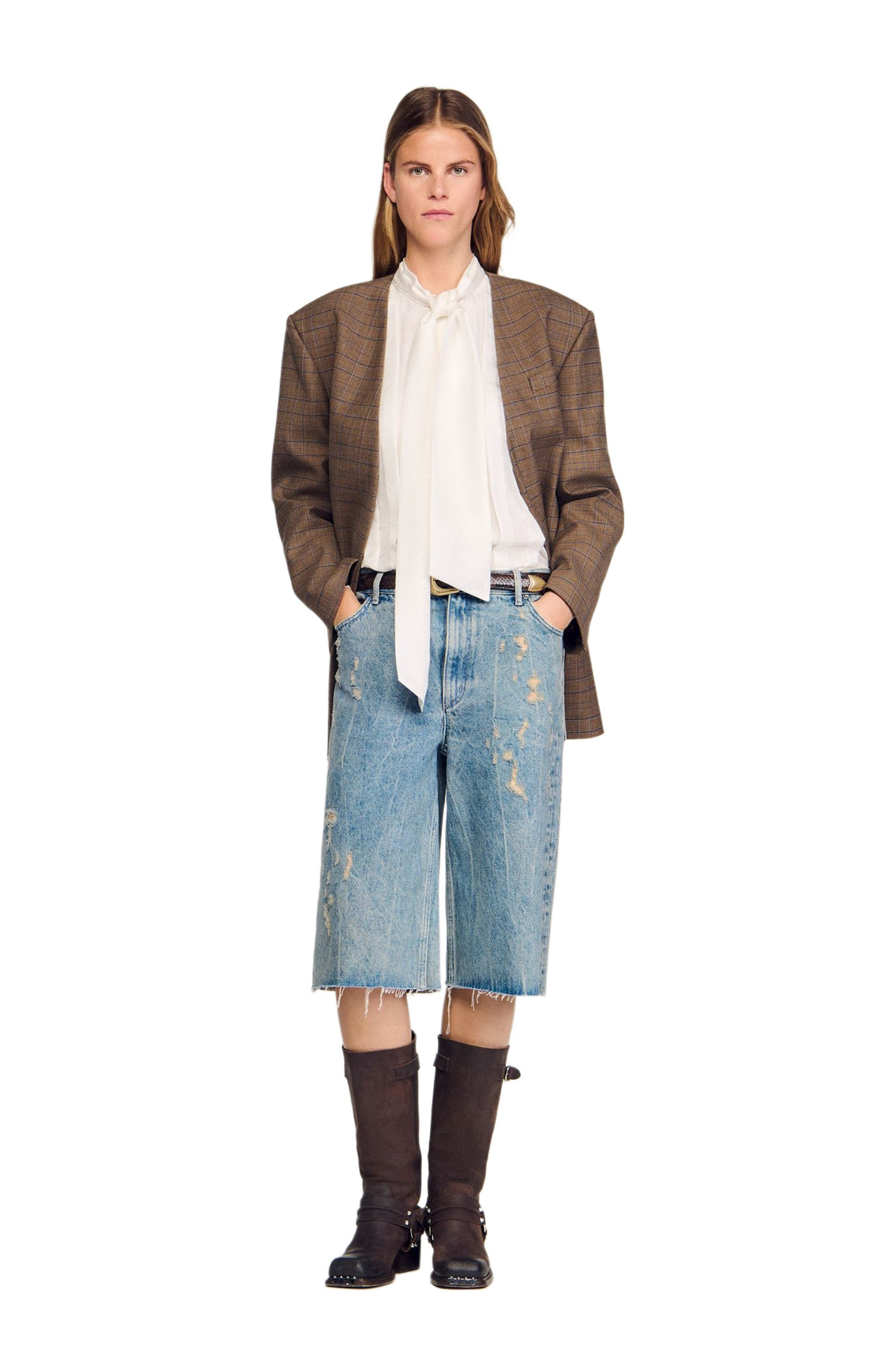 SANDRO Silk lavallière shirt in Ecru at Nordstrom - 6