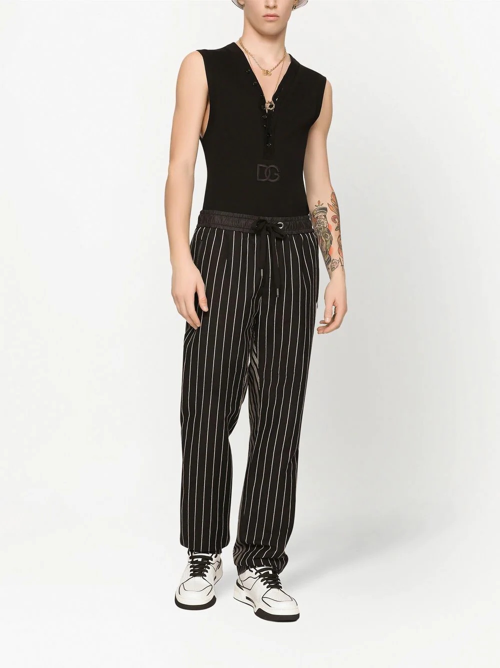 pinstripe cotton-linen track trousers - 2