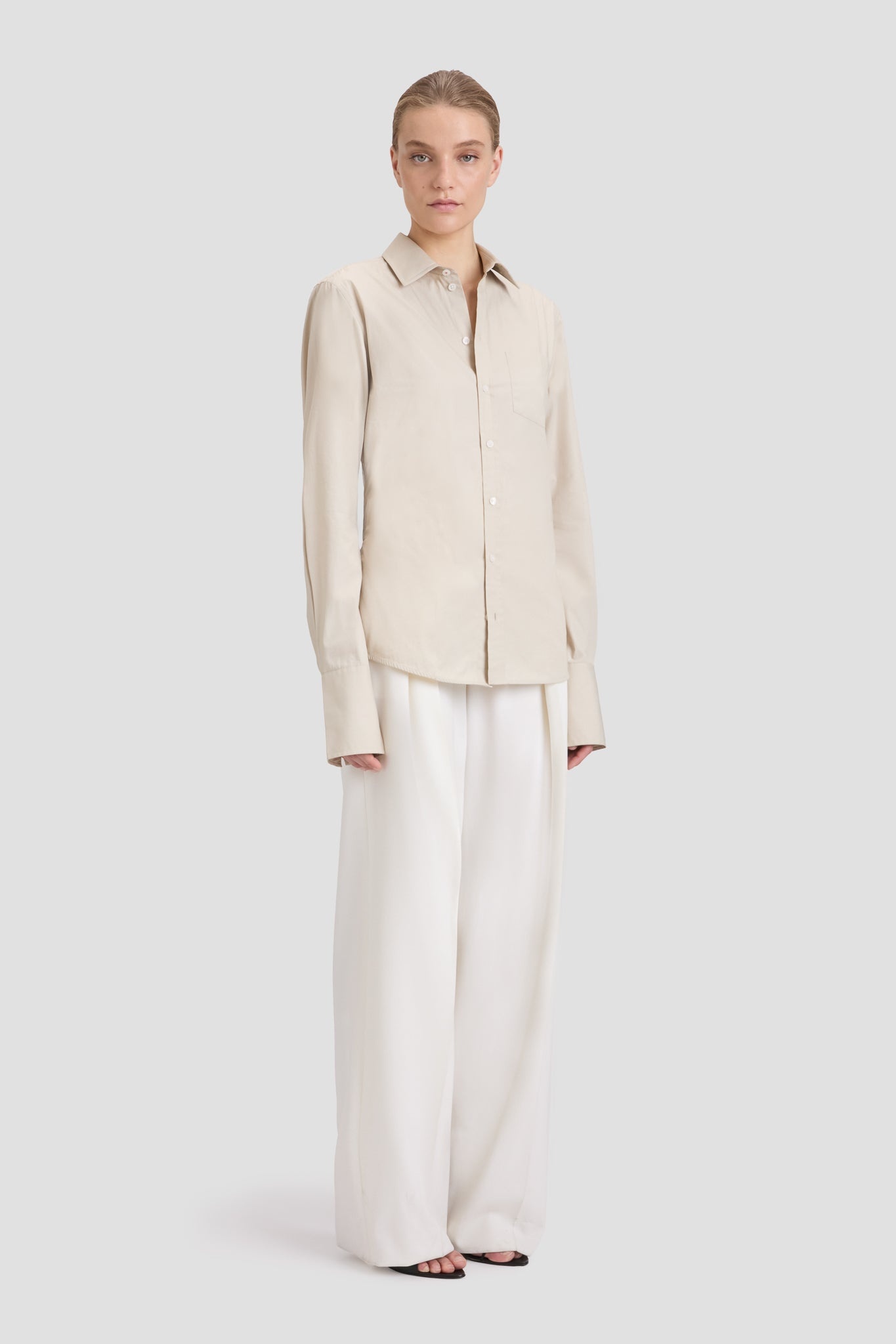 Tab Detail Shirt In Pumice - 3
