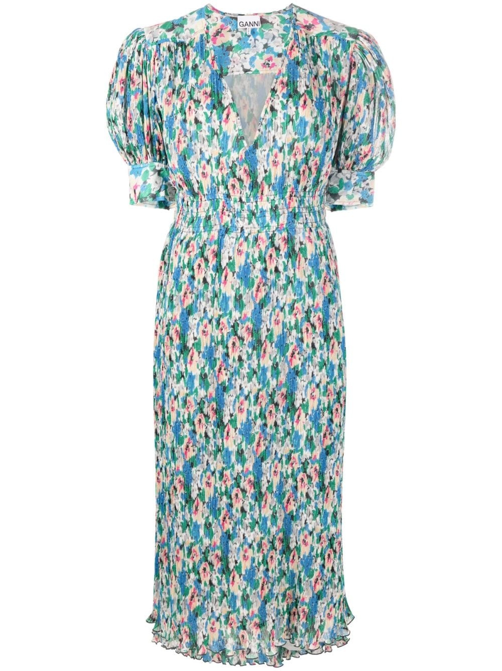 floral-print pleated georgette midi dress - 1