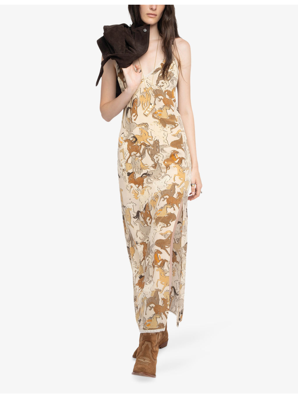 Ramelil Horse-Pattern Silk Midi Dress - 3