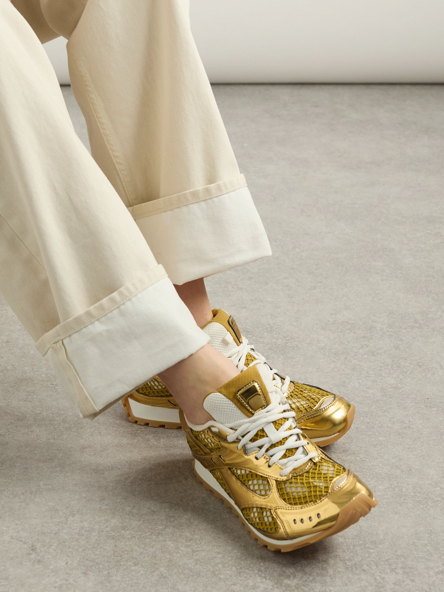 Orbit metallic rubber, mesh and fishnet sneakers Gold - 2