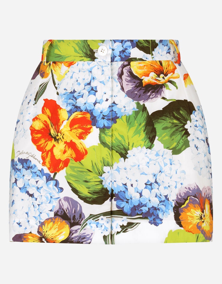 Hydrangea-print poplin shorts - 1