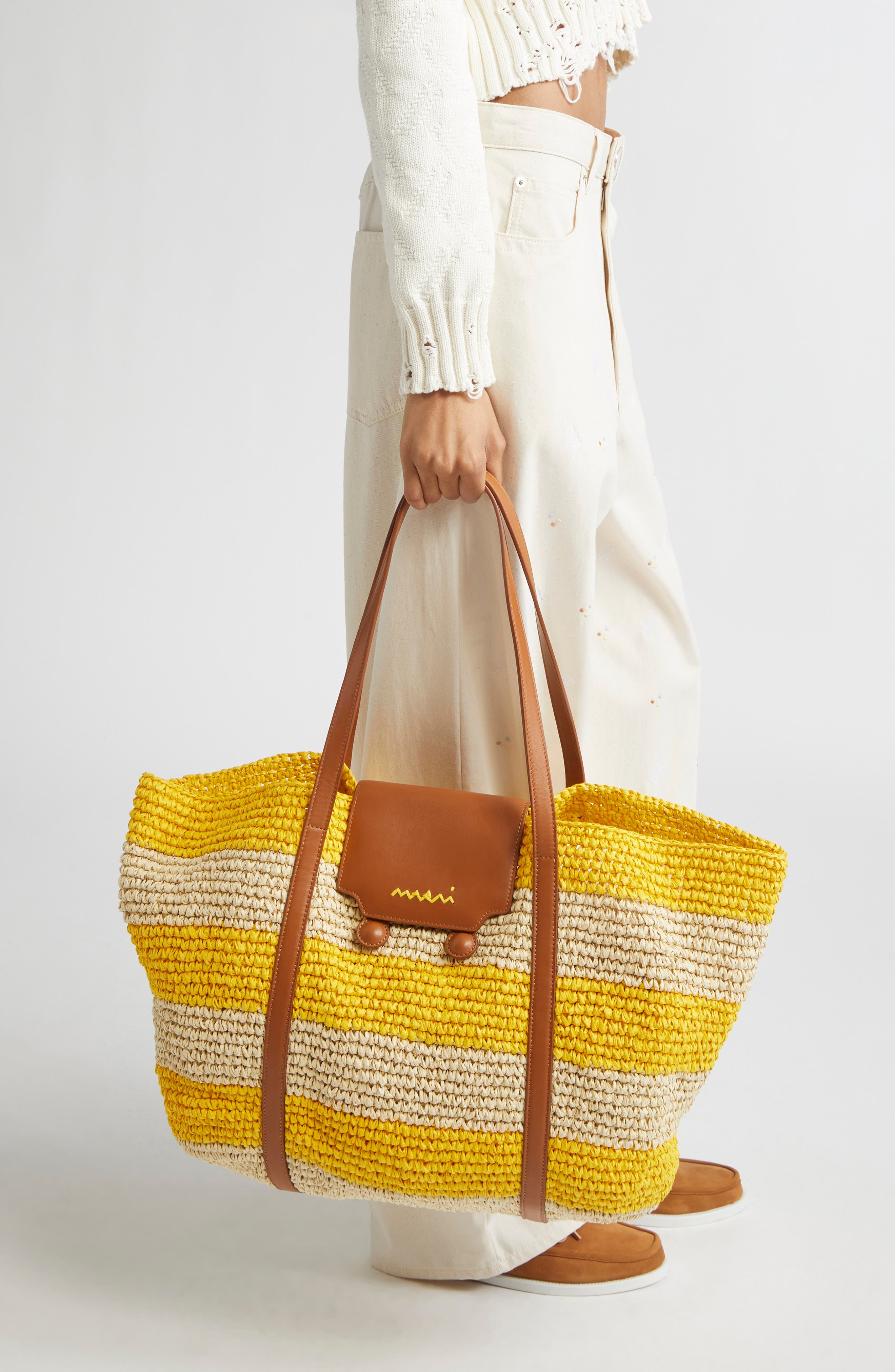 Marni Medium Trunkaroo Stripe Woven Tote in Yellow at Nordstrom - 3