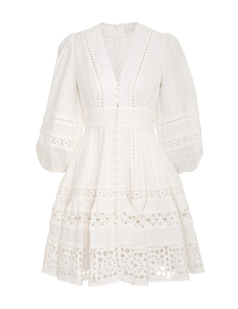 zimmermann crush lace billow dress ZIMMERMANN Luna Lace Billow Dress | Women's Silk Midi Gown with Long Sleeves | Black