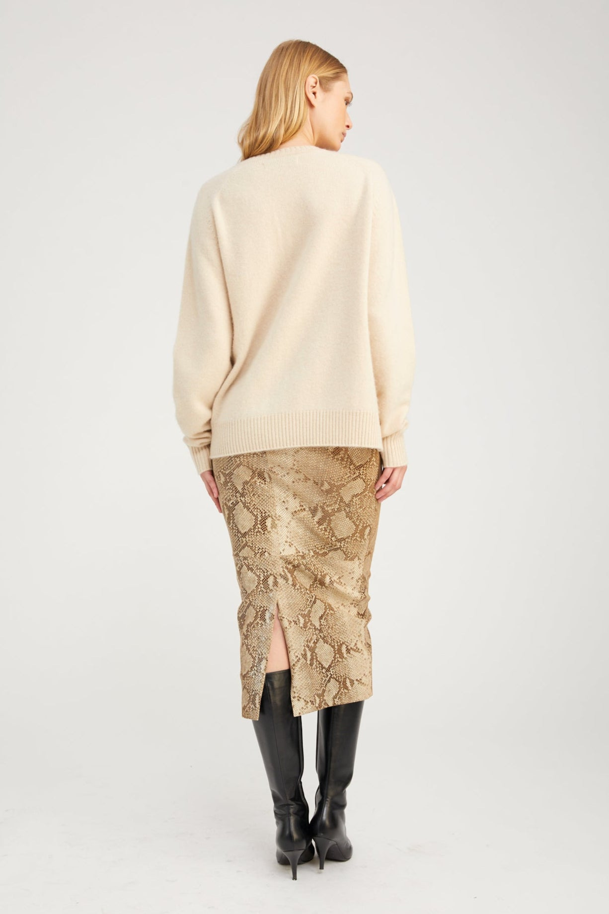 BEIGE PYTHON LEATHER TUBE SKIRT - 5