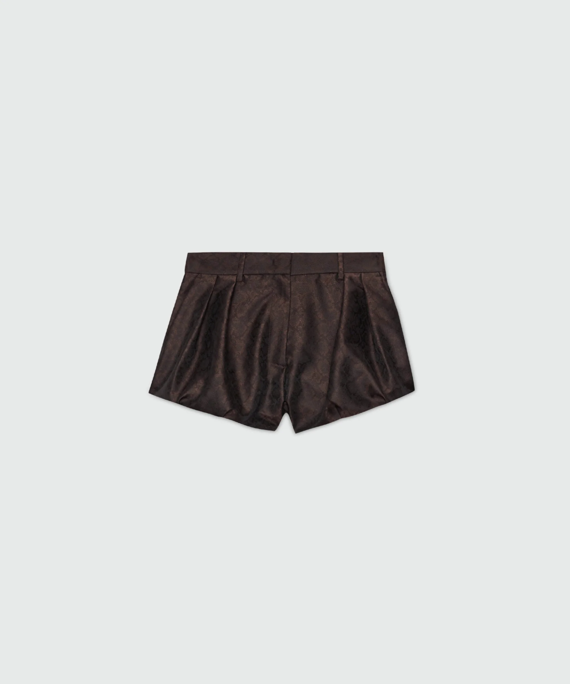 Brown jacquard shorts with python print. - 1