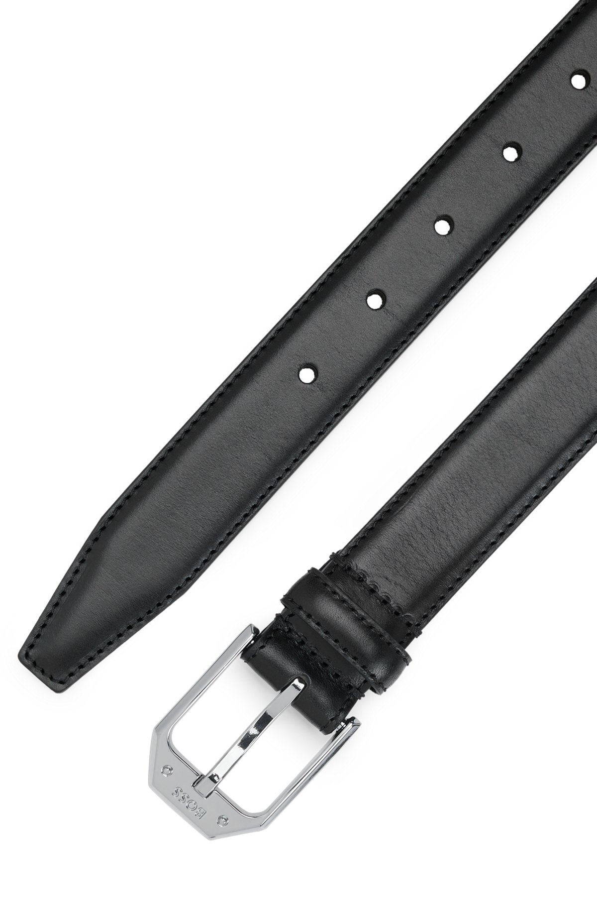ITALIAN-LEATHER BELT WITH POLISHED SILVERWARE LOGO - 3