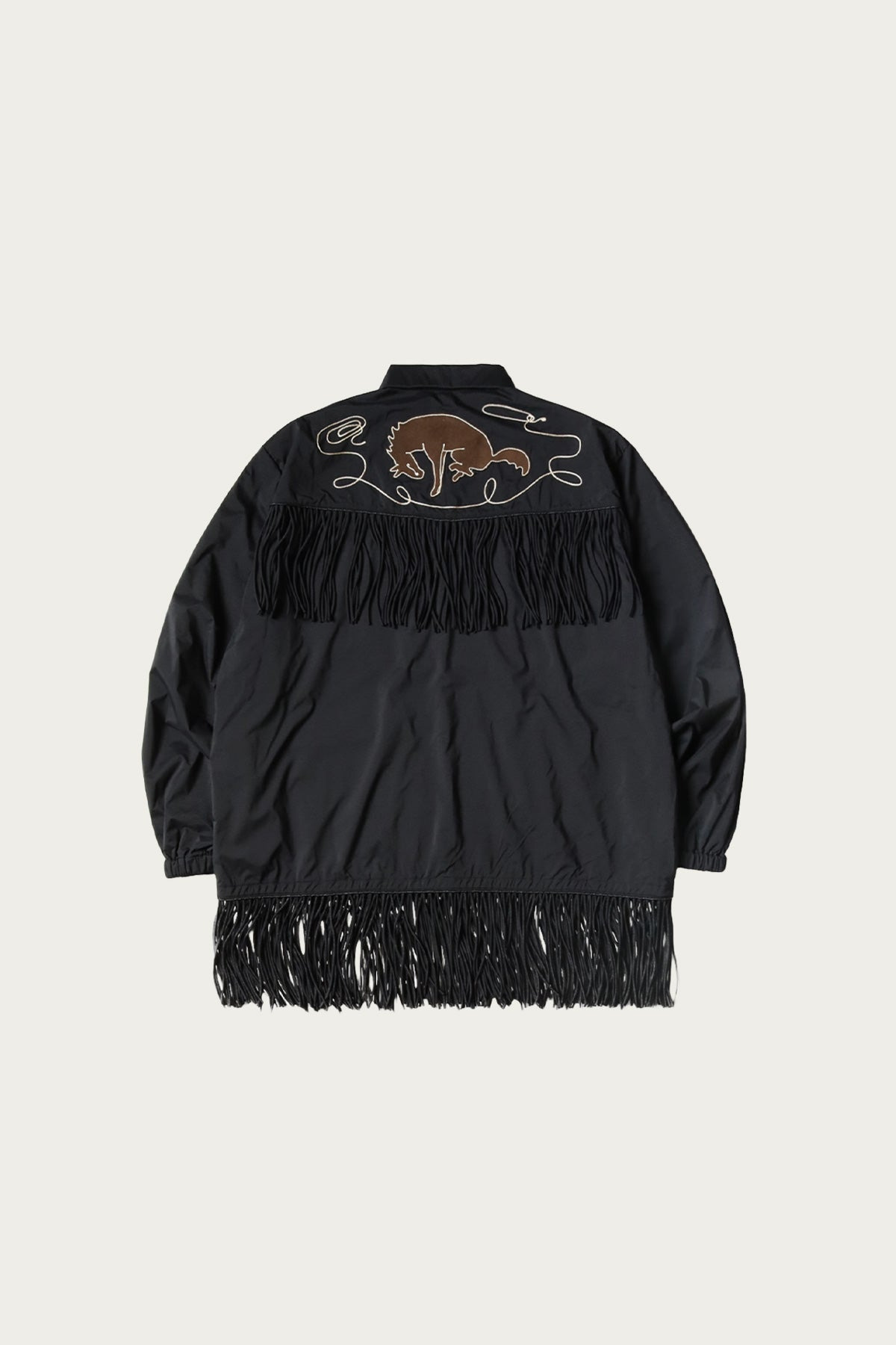 Stretch Nylon Fringed Coach JKT - Black - 6