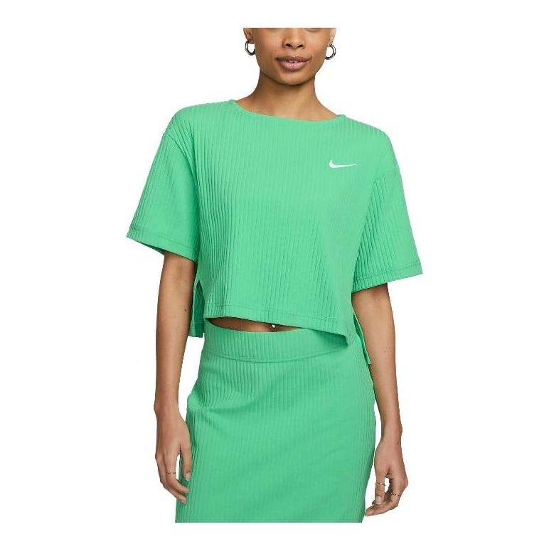 (WMNS) Nike Sportswear Ribbed Jersey Short-Sleeve Top 'Green Apple Color' DV7871-363 - 1