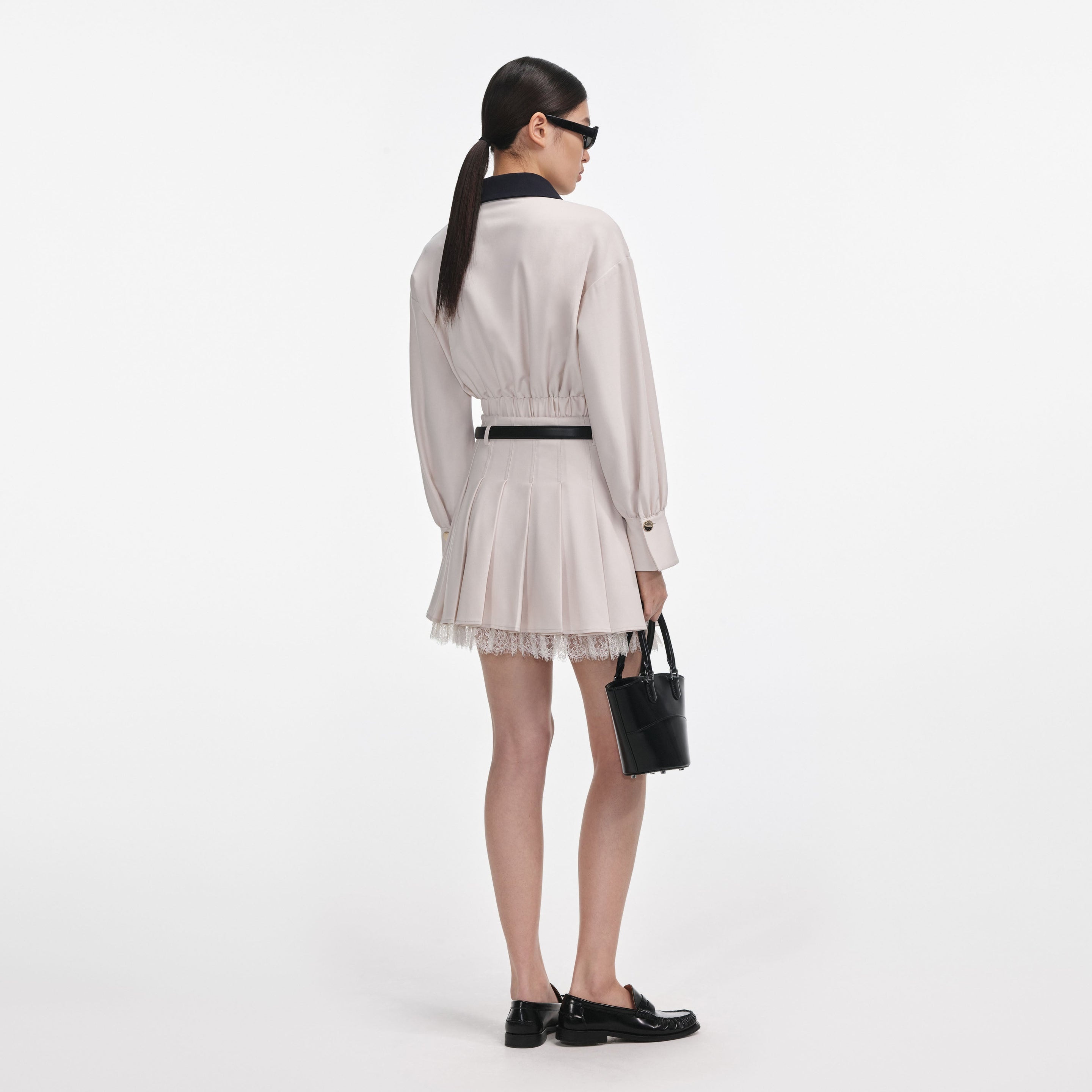 Cream Twill Pleated Mini Skirt - 3