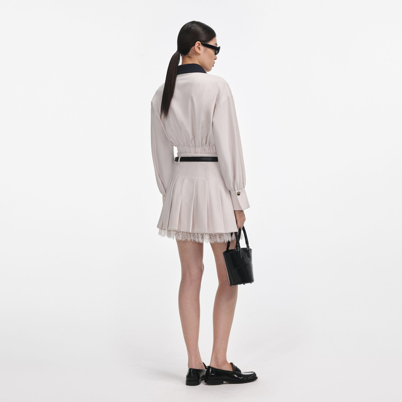 self-portrait Cream Twill Pleated Mini Skirt outlook