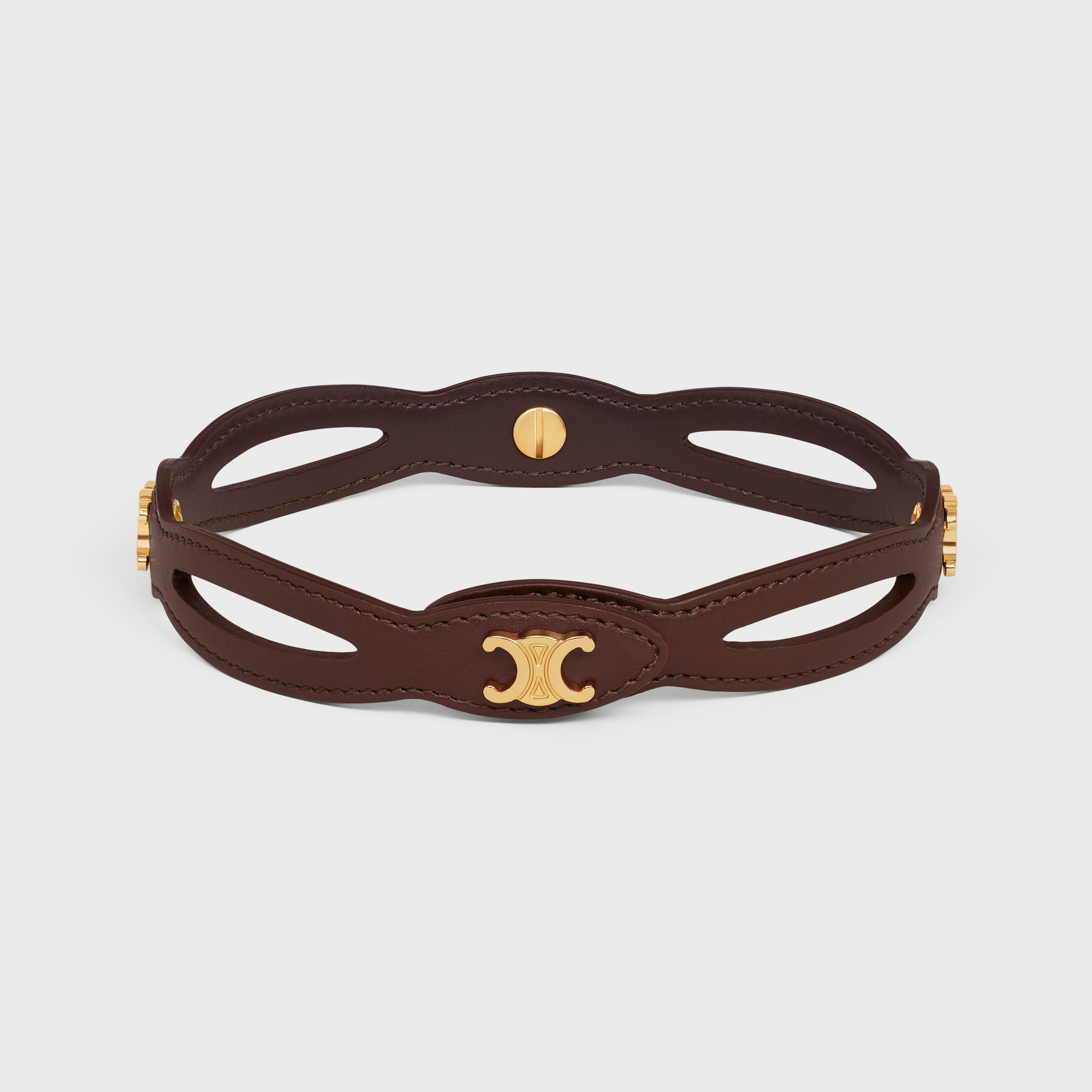 Les Cuirs Celine Leather Choker in Calfskin and Brass with Gold Finish - 3