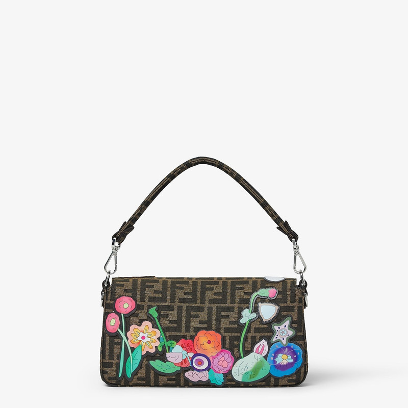 Baguette® Fantastic Fendi Future FF jacquard fabric bag with multicolor floral appliqués 5