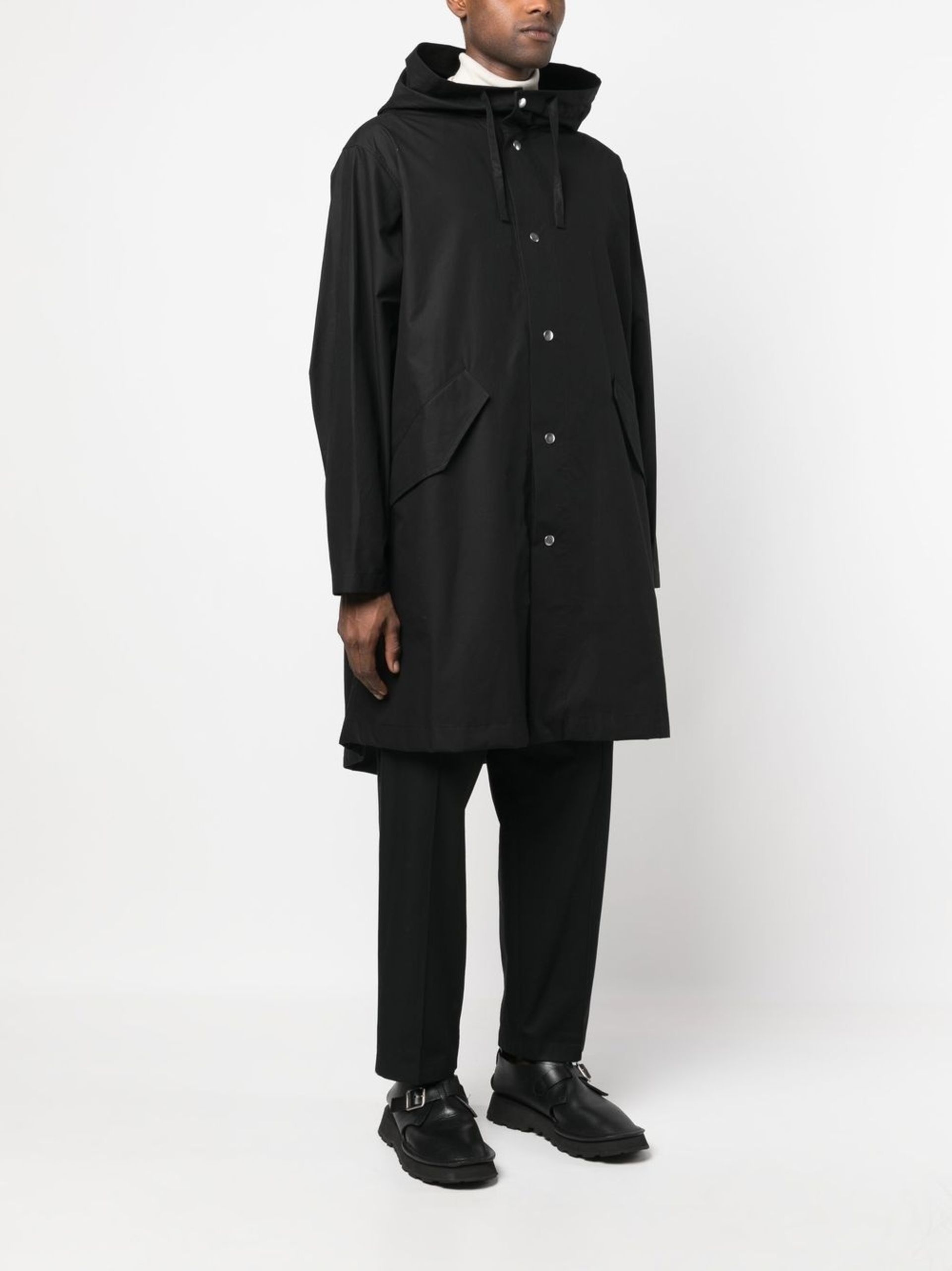 black logo print hooded parka coat - 3
