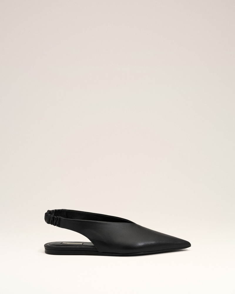 BLACK LAMB LEATHER POINTED TOE SLINGBACKS 1