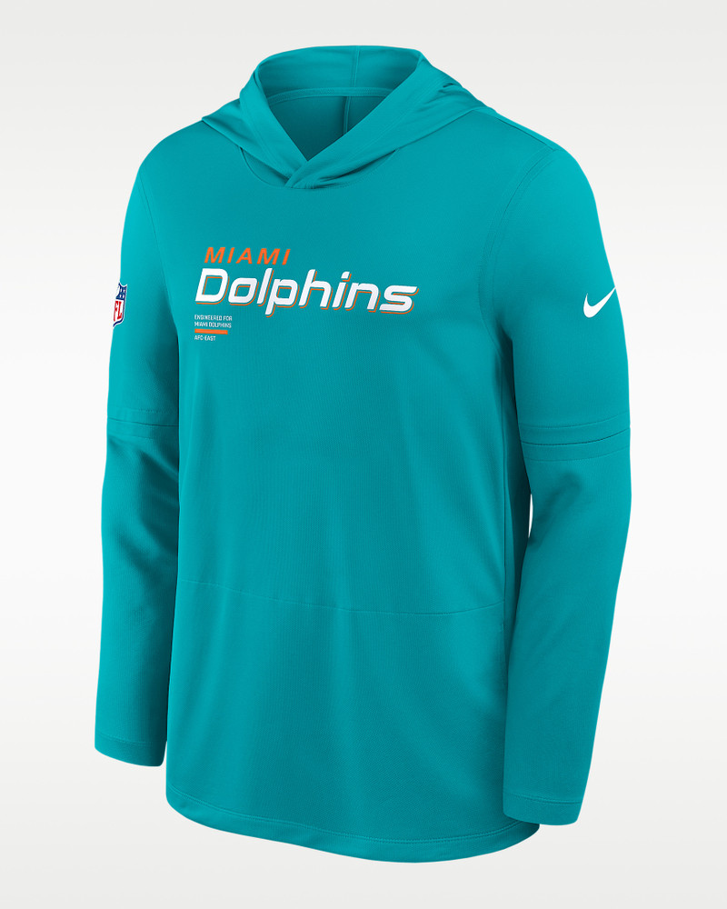Miami Dolphins Pure Fury Sideline Men's Nike Dri-FIT NFL Long-Sleeve Hooded Top 1