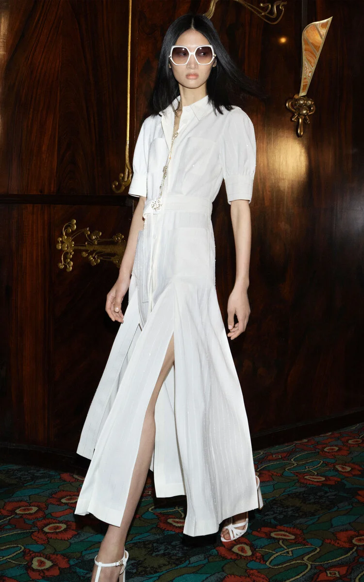 Pinstriped Crepe Midi Shirt Dress white - 1