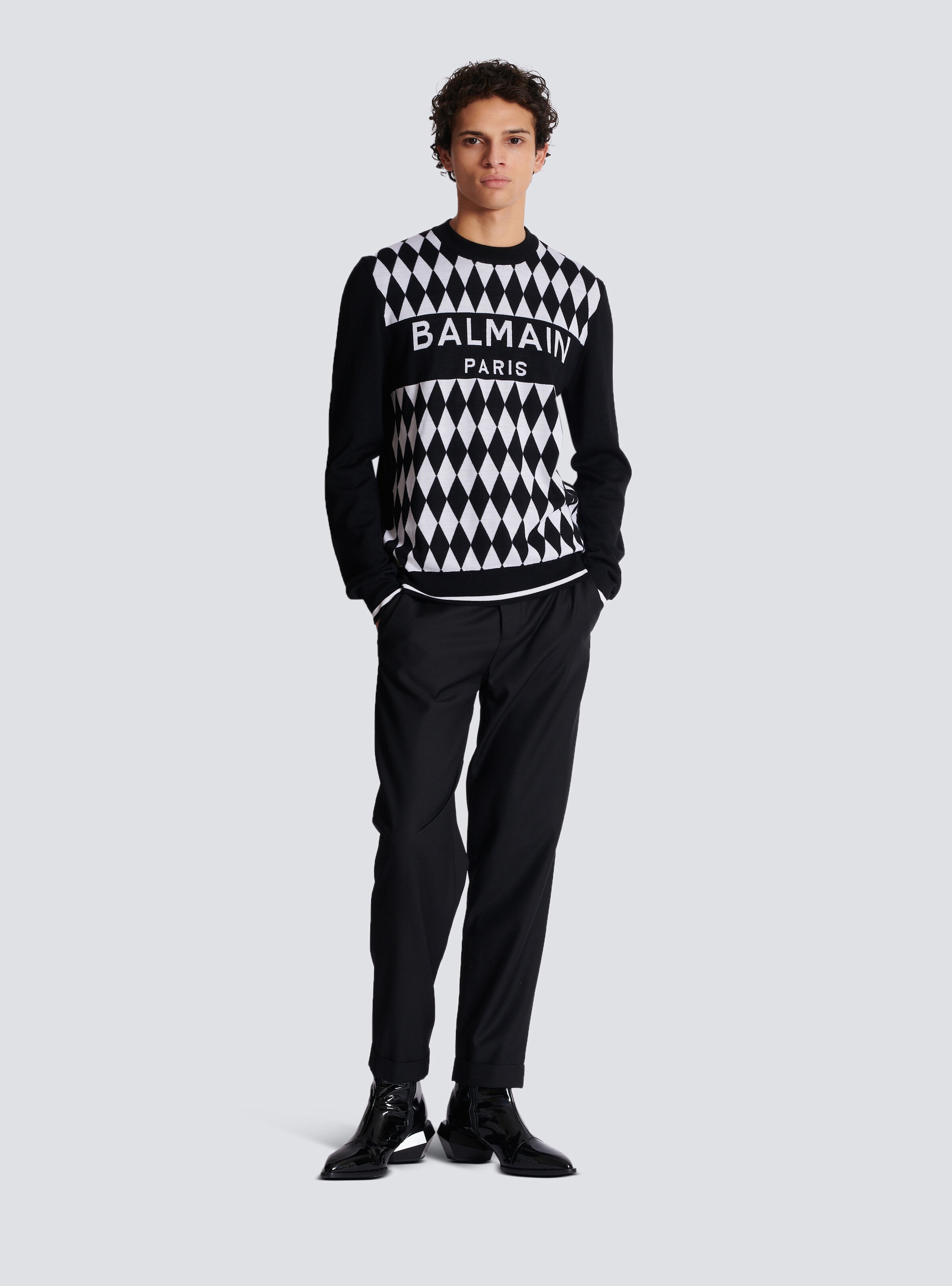 Diamond Balmain Paris two-tone jacquard jumper - 2