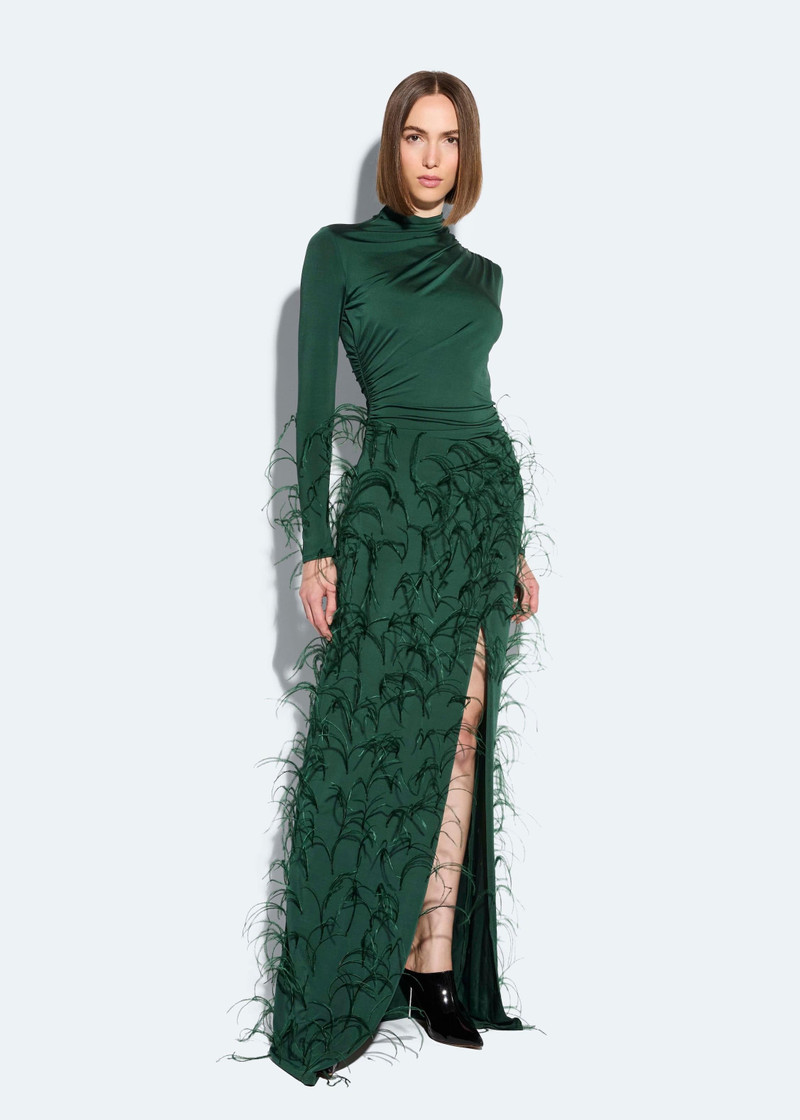 LAPOINTE Jersey Draped Gown With Feathers outlook