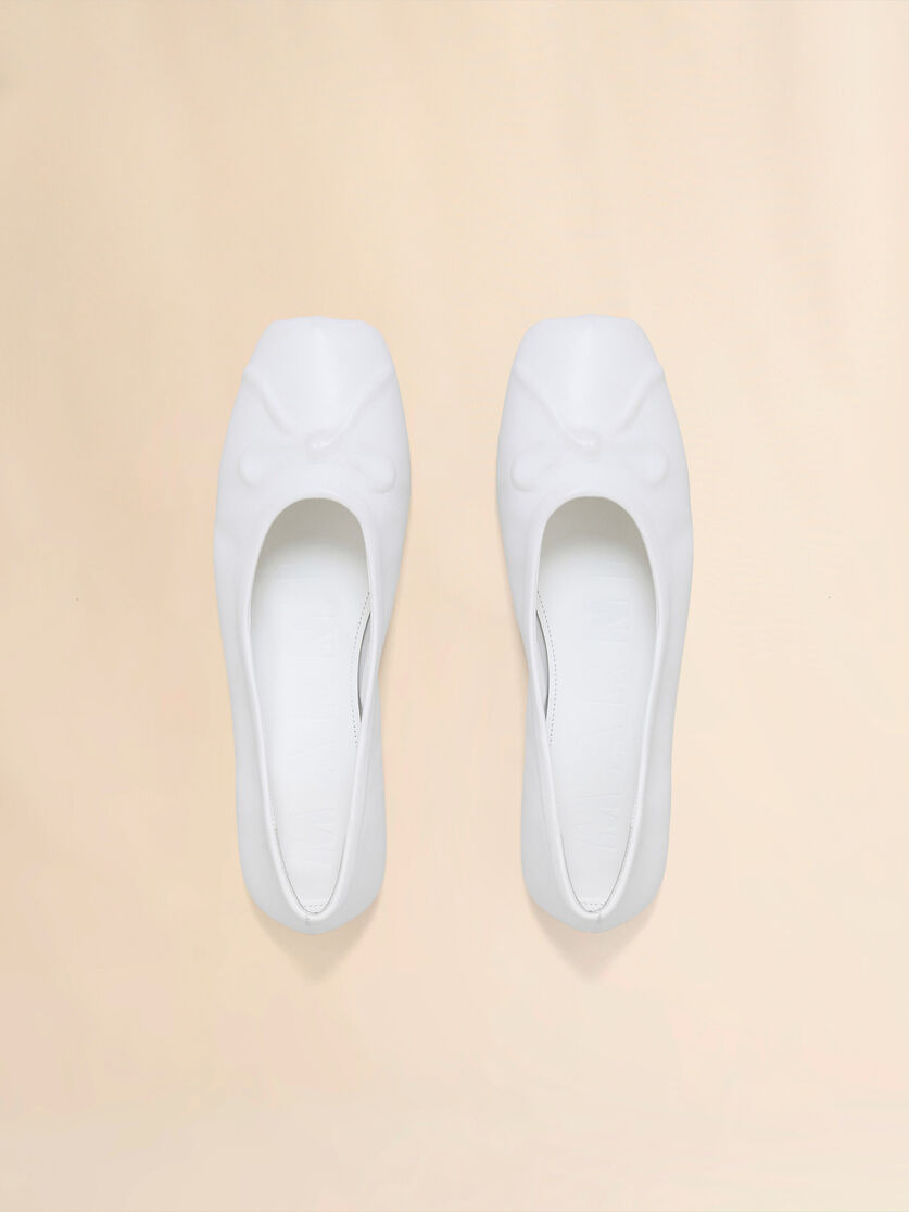 WHITE NAPPA LEATHER SEAMLESS LITTLE BOW BALLET FLAT - 4