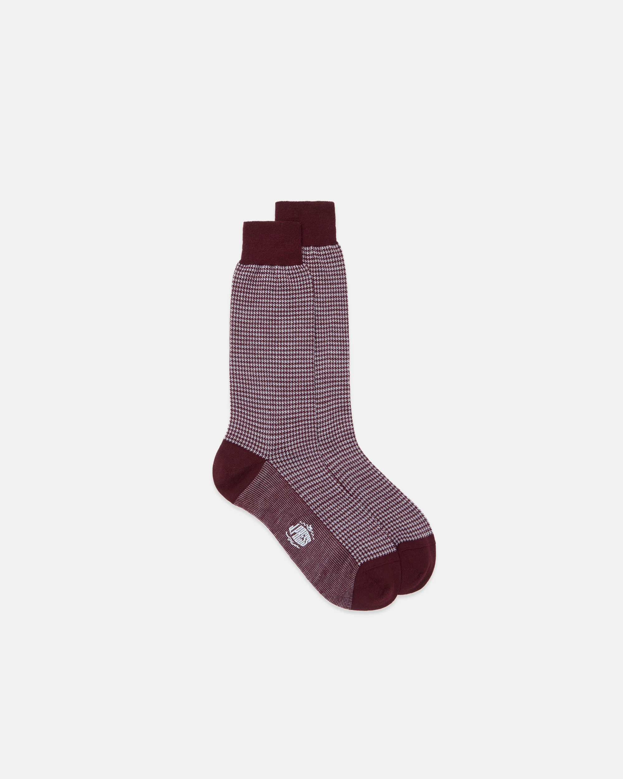 MADE-IN-ENGLAND BURGUNDY HOUNDSCHECK WOOL SOCKS - 1
