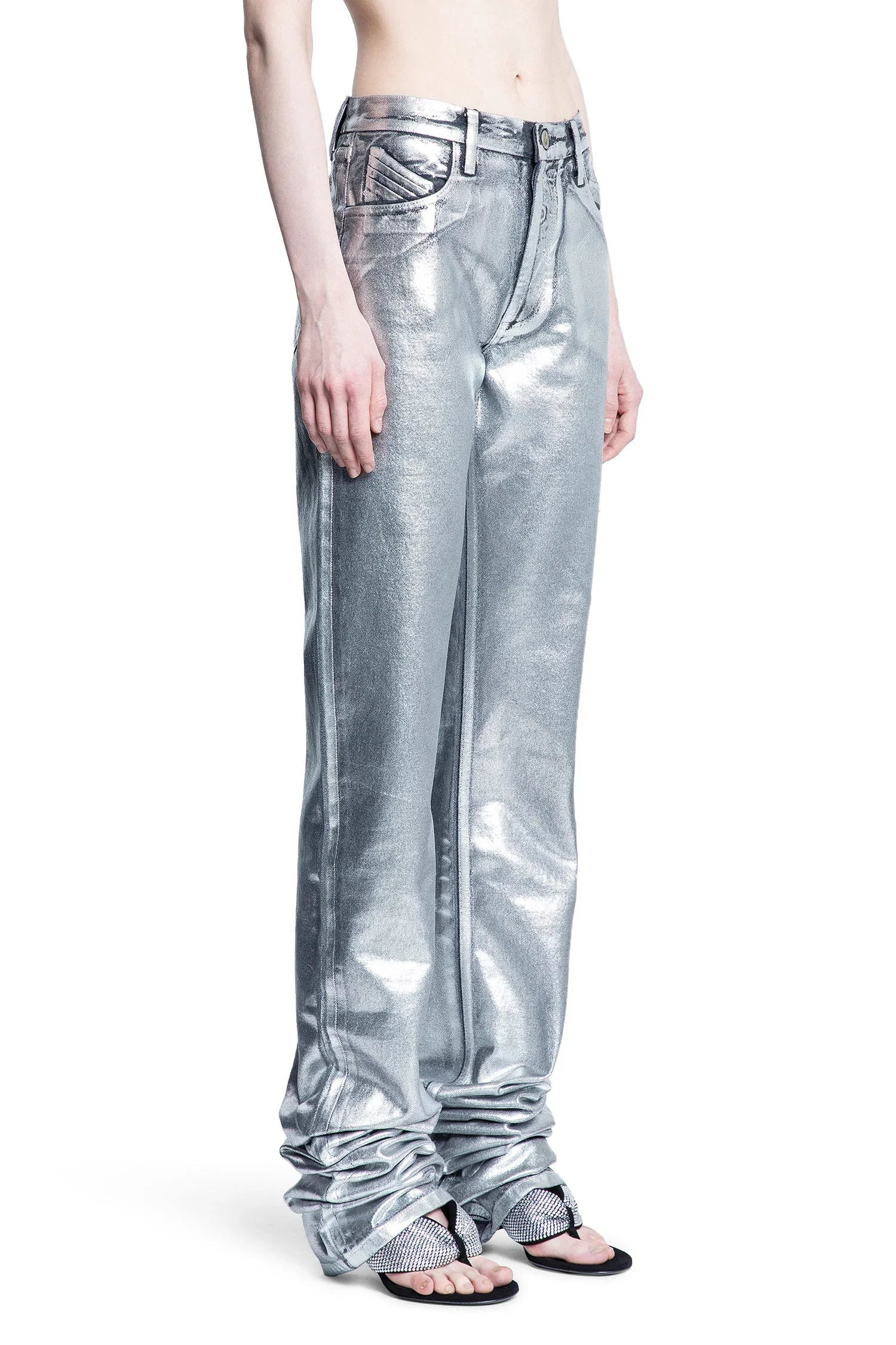 Shiny-Coated-Denim-Long-Jeans - 2