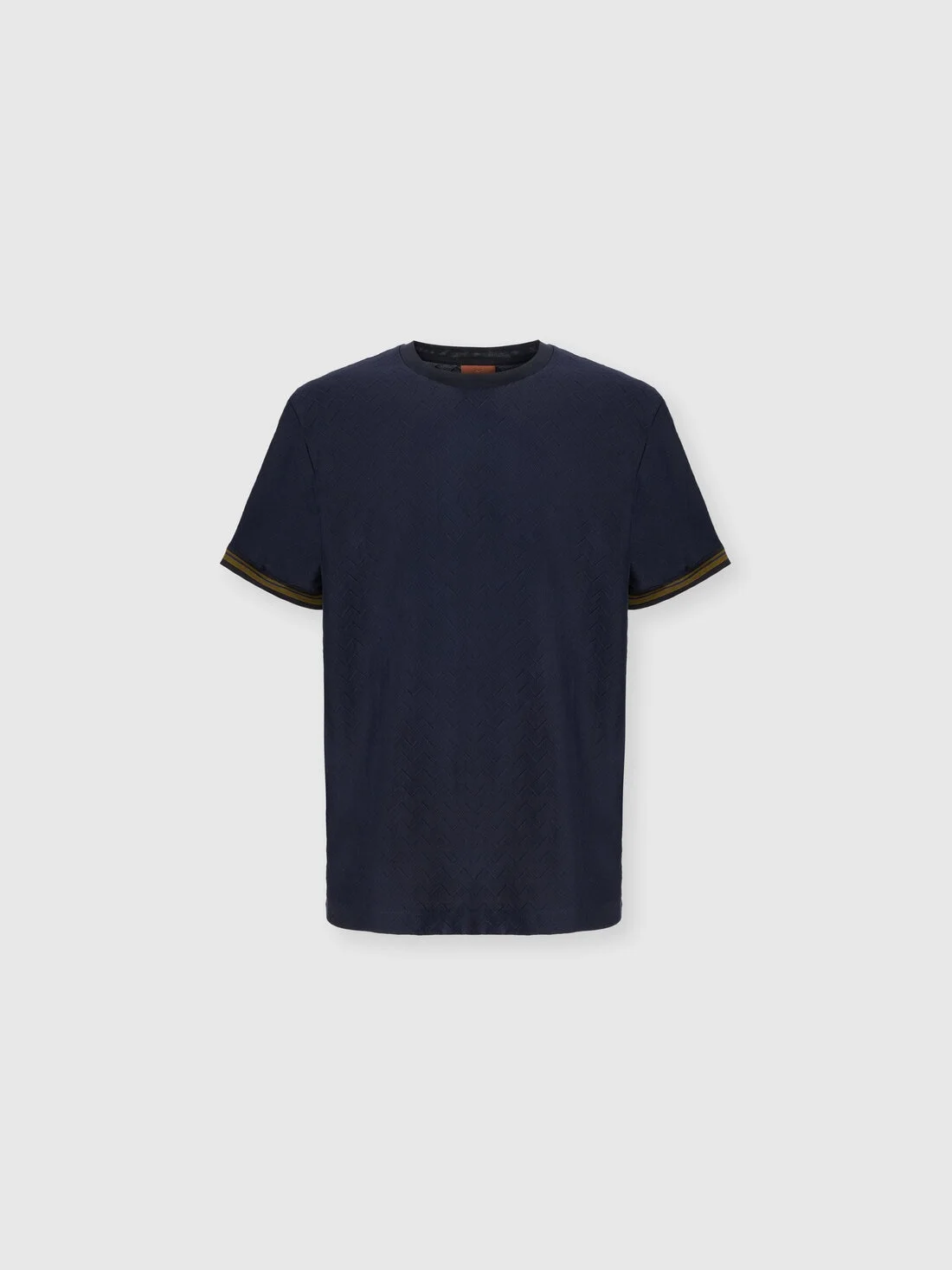 Crew-neck cotton jacquard T-shirt with tone-on-tone zigzag design - 1