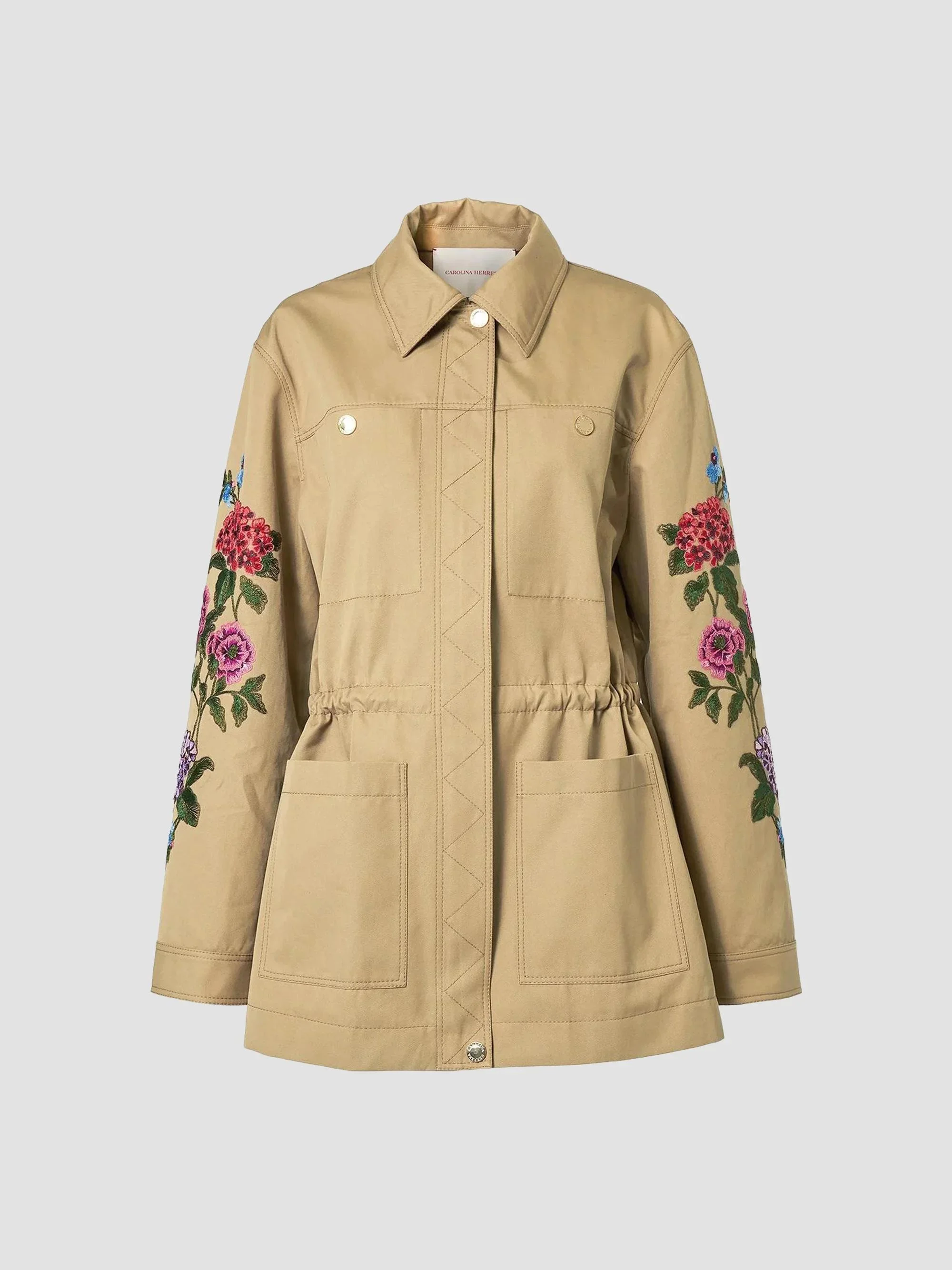 Women's Floral Embroidered Cotton Jacket - Birch - 1
