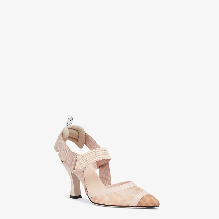 Nude leather and pink mesh slingbacks with high heel - 2