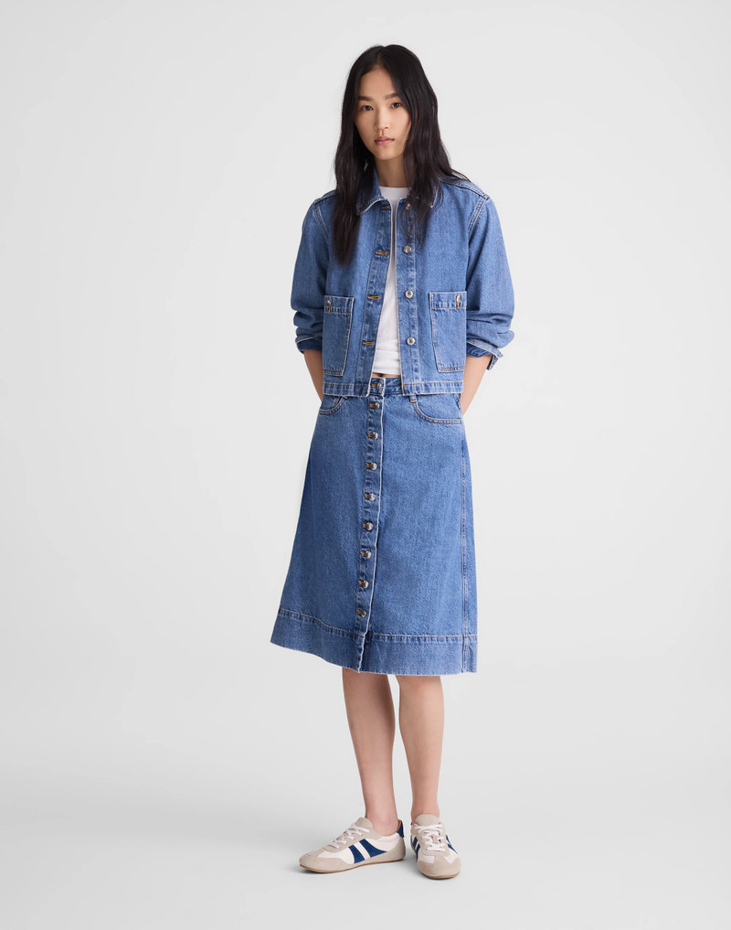 Denim Button-Front A-Line Midi Skirt 2