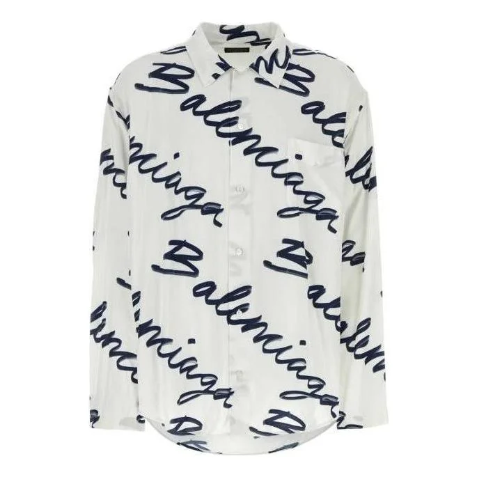 Balenciaga Scribble Logo Short Sleeve Minimal Shirt 'White Navy' 681812TOLE99167 - 1
