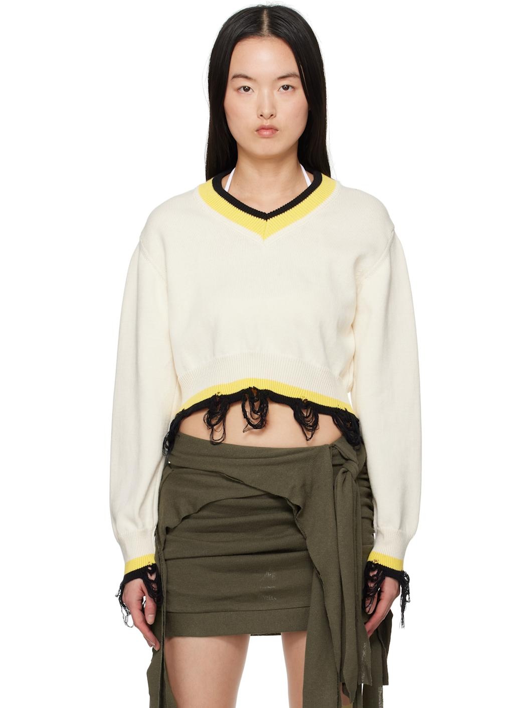 Off-White Cropped V-neck Sweater - 1