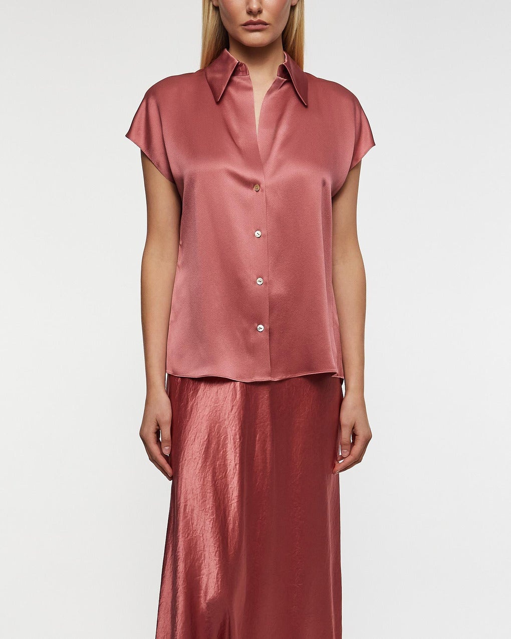 Blouse Silk Cap-Sleeve Ruched-Back  Wood - 2